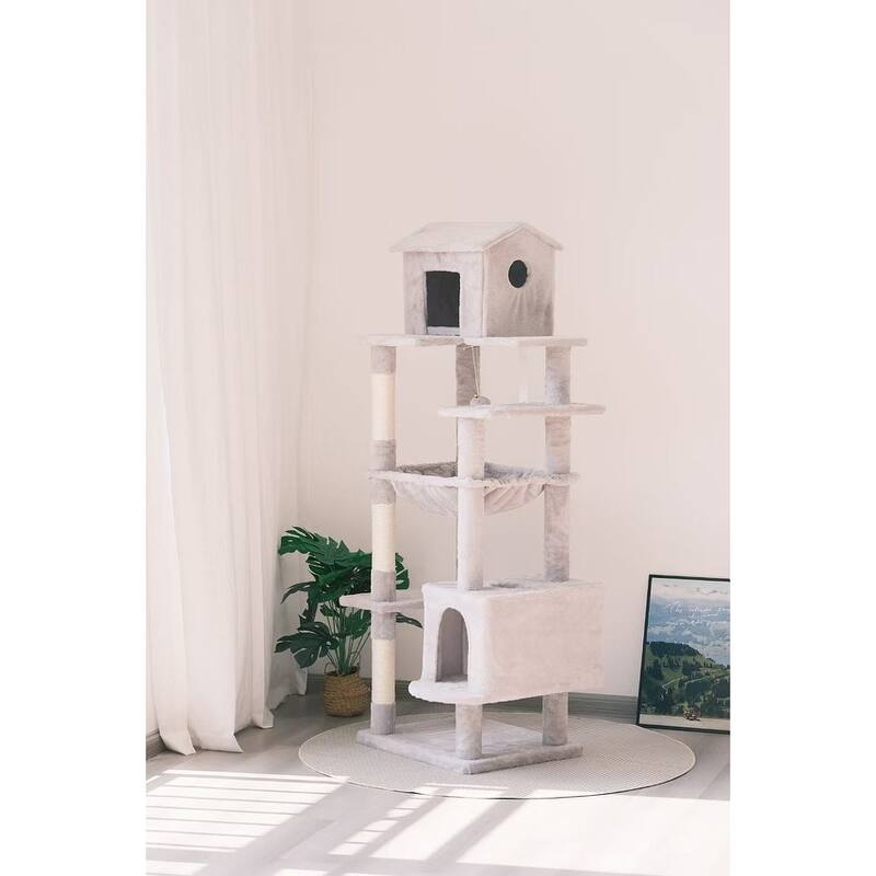 63 Inches Multi-Level Large Cat Tree Features 5 Levels