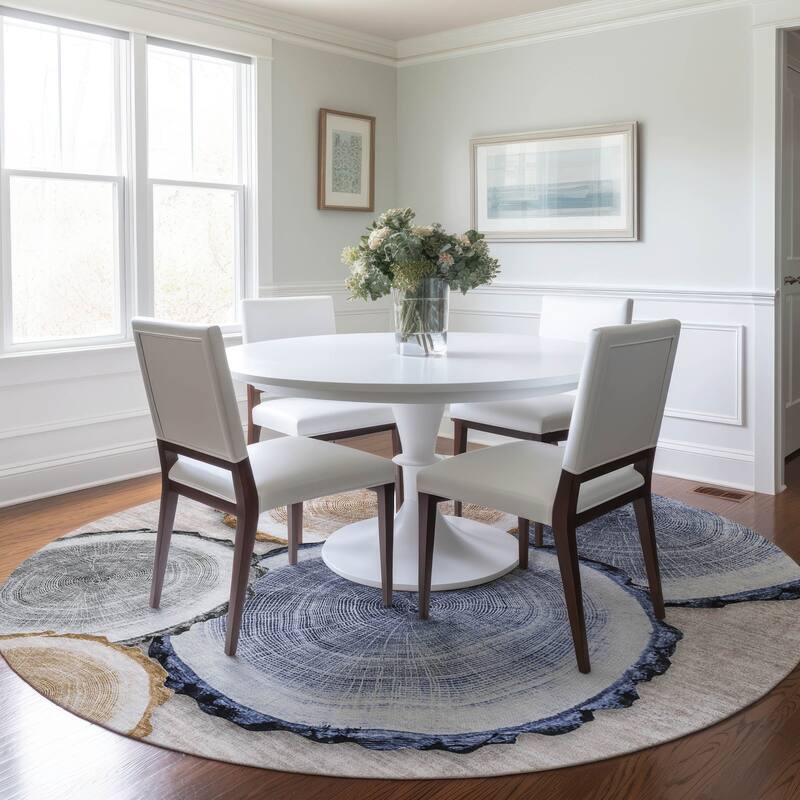 Machine Washable Indoor/ Outdoor Modern Wood Chantille Rug - Beige - 8' x 8'