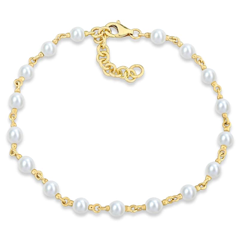 Miadora 3.5-4mm Cultured Freshwater Pearl Station Bracelet in 10k Yellow Gold