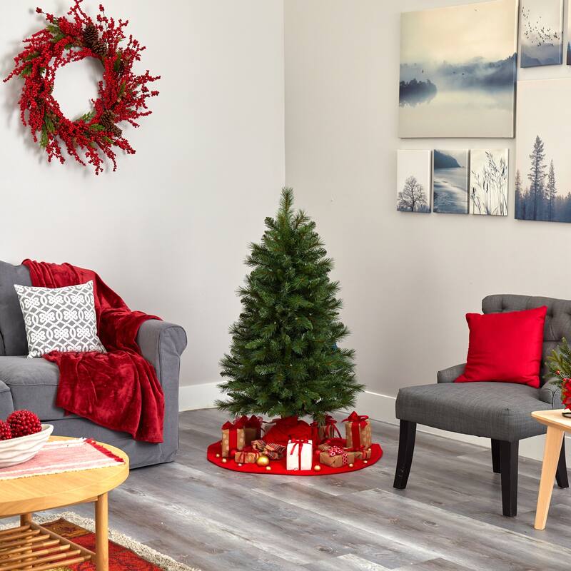 4ft. Mountain Pine Artificial Christmas Tree with 100 Clear Lights and 322 Bendable Branches - Petite X-Mas Tree for Tabletops