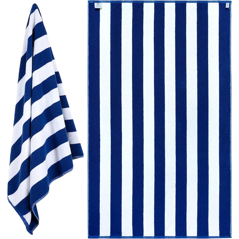 White Classic Luxury Cabana Striped Oversized Beach Towel 35x70" | Set of 2