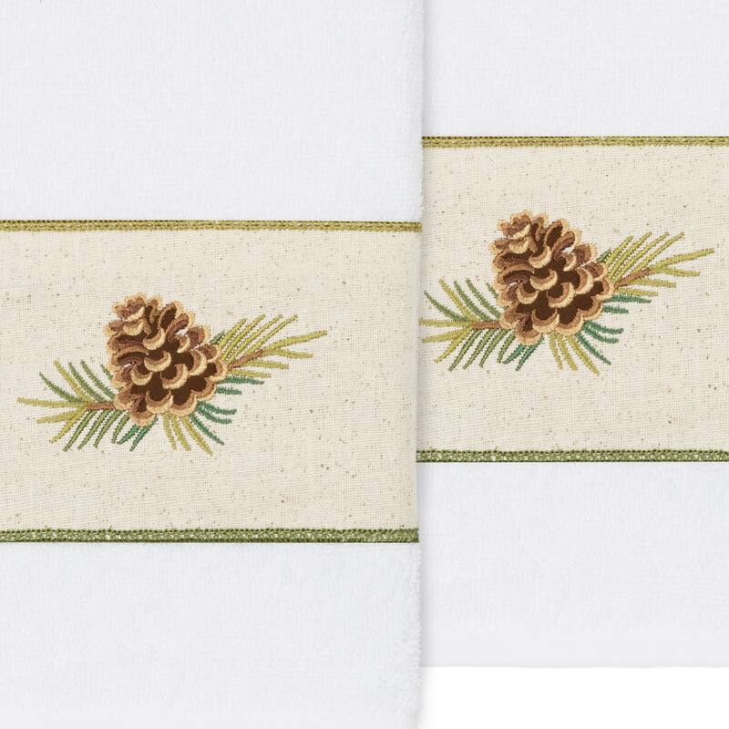 Authentic Hotel and Spa 100% Turkish Cotton Pierre 2PC Embellished Hand Towel Set