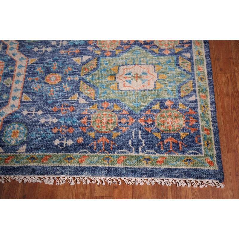 Blue Geometric Khotan Oriental Area Rug Handmade Wool Carpet - 8'9"x 11'11"