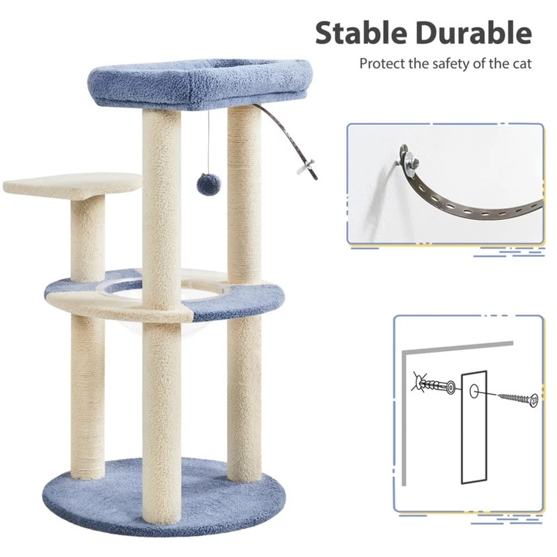 35.5 H Ocean Cat Tree with Padded Perch Natural Sisal Blue