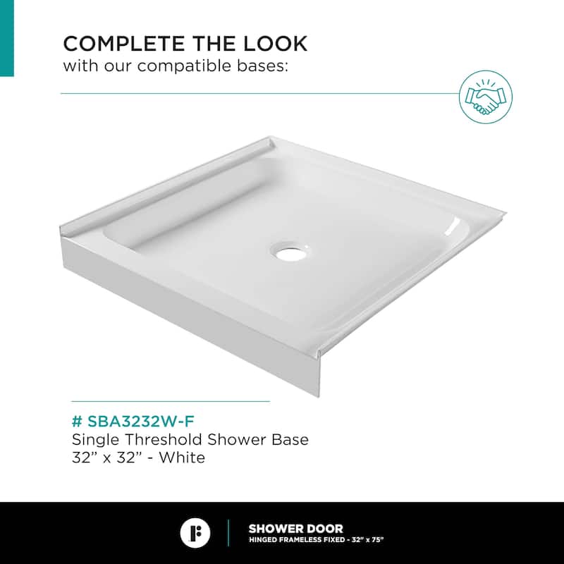 Fine Fixtures Hinged Clear Frameless Glass Shower Door Enclosure