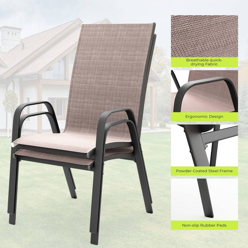 2-Pieces Stackable Black Steel Frame Stationary Dining Chair Dining Chairs Set