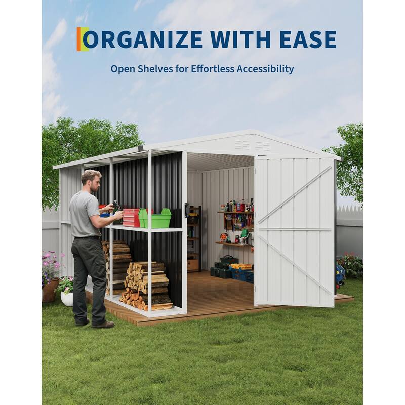 Outdoor Metal Storage Shed, 8' x 10' Weatherproof Garden Tool Shed with Lockable Doors, Utility Tool Storage Shed