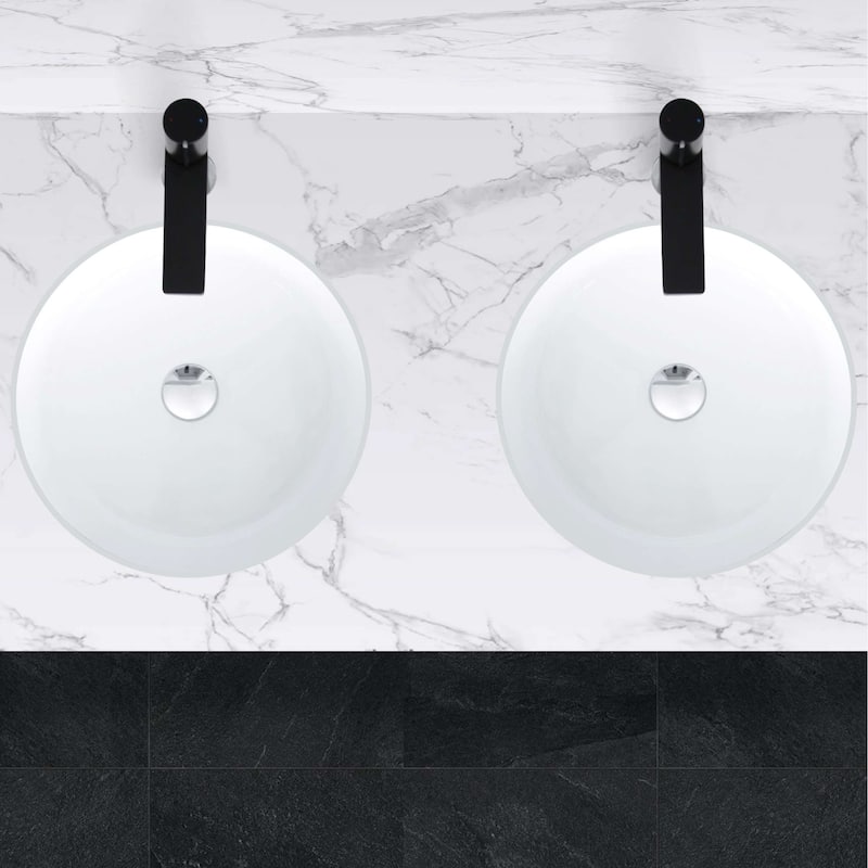 STYLISH 16 inches Round Undermount Ceramic Bathroom Sink with 2 Overflow Finishes - 16" x 16" x 7"