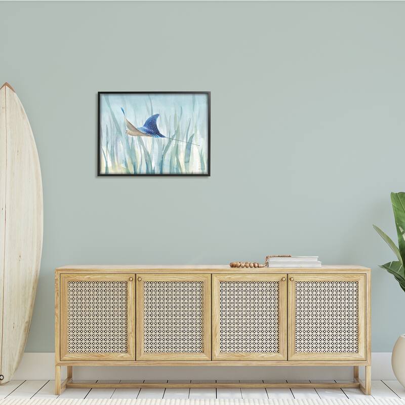 Stupell Stingray Aquatic Animal Ocean Blue Spotted Sea Creature Framed Wall Art