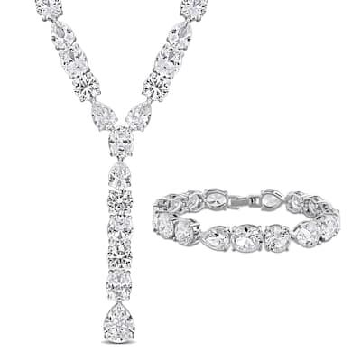 Miadora 163 1/3 Created White Sapphire Lariat Necklace Bracelet Set in Sterling Silver