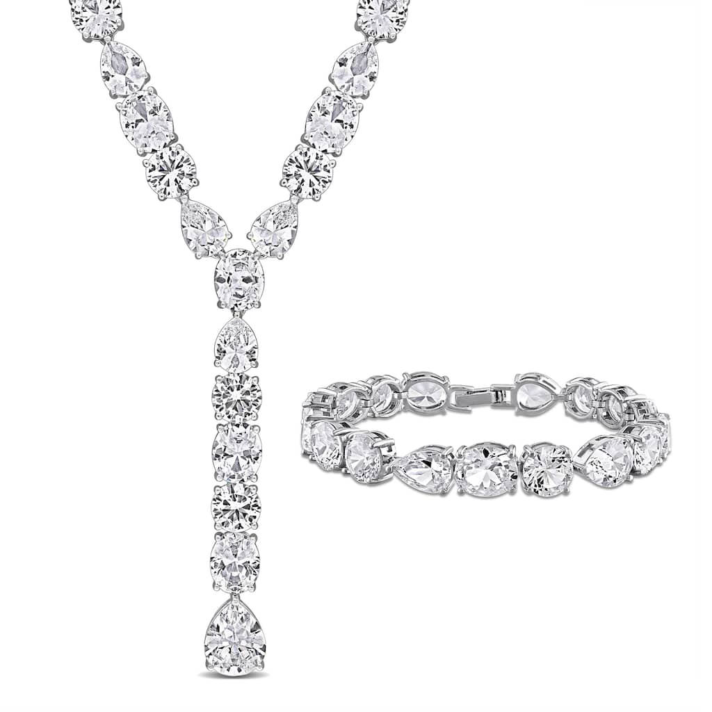 Miadora 163 1/3 Created White Sapphire Lariat Necklace Bracelet Set in Sterling Silver