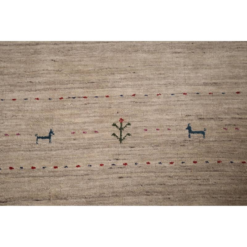 Tribal Gabbeh Indian Rug Hand-Knotted Oriental Beige Wool Carpet - 7'11"x 9'9"