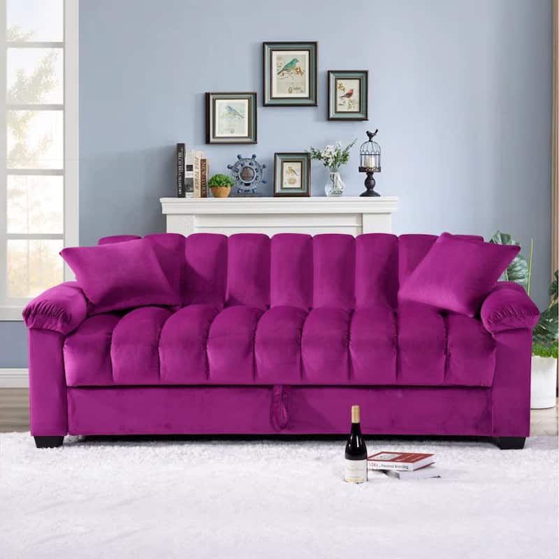 82.7'' Velvet Storage Convertible Sofa Sleeper Couch with 2 Pillows - Violet