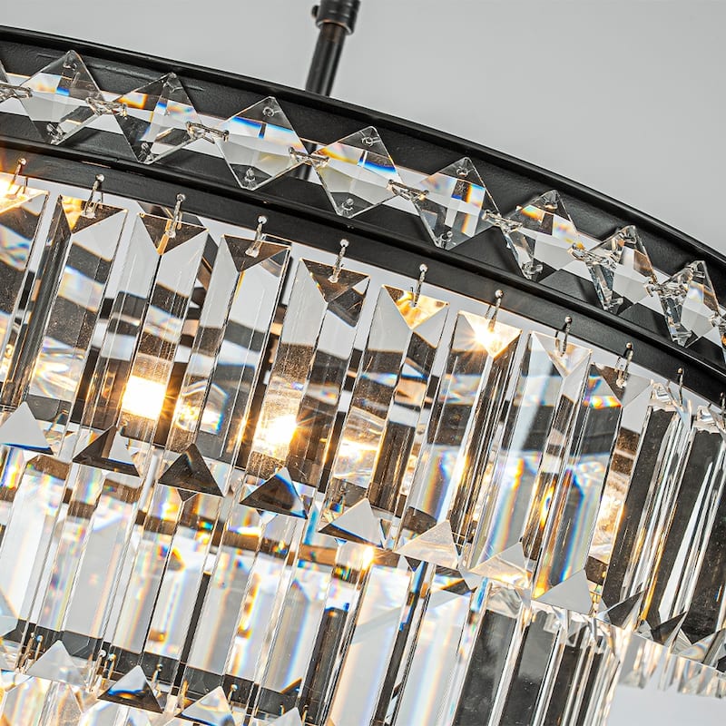 18'' Modern Classic Crystal Chandelier With Matte Black Finish 4-Light Tiered Pendant Ceiling Light For Dining Room Bedroom