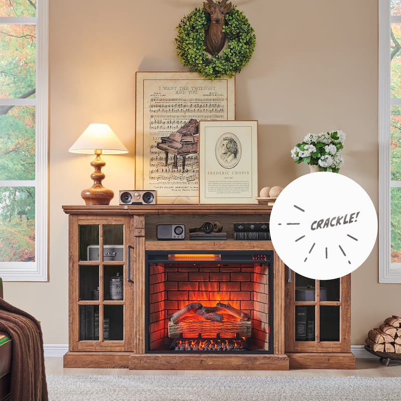 65" Fireplace TV Stand for TVs up to 75",with 28" Electric Fireplace and LED Light