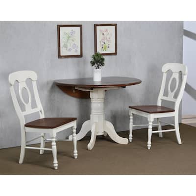 Extendable Round Dining Table Set - 42" Drop Leaf Table & 4 Coastal Chairs