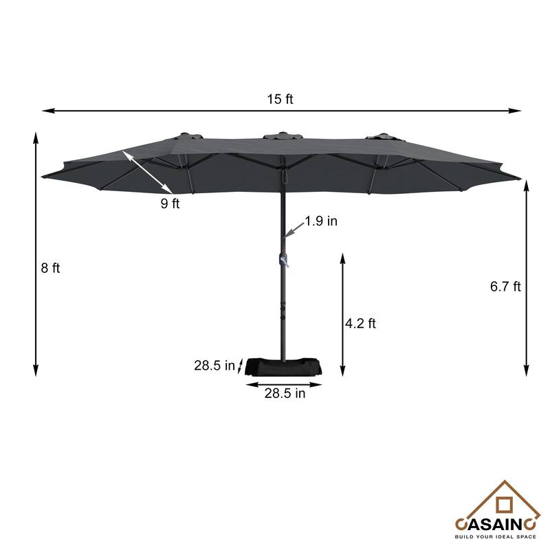 15-ft. Rectangular Crank Double-sided Large Outdoor Market Umbrella Patio Umbrella with Base Included