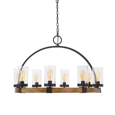 8-Light Wagon Wheel Ceiling Pendant - 39" - Brown and Clear