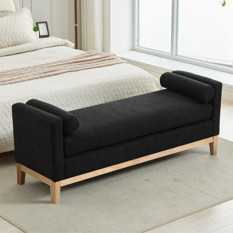 Bedroom Bench with Pillows and Solid Wood Legs for Living Rooms and Entryway