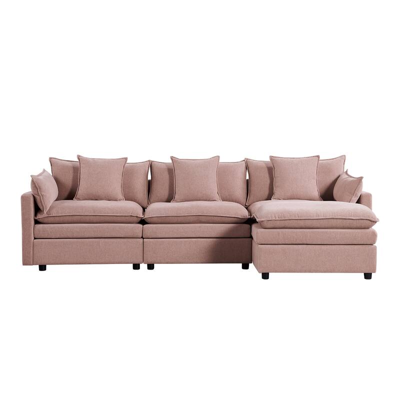 Spacious L-Shaped Chenille Couch with Ottoman Bench, 3-Seater Sleeper Sofa for Living Room