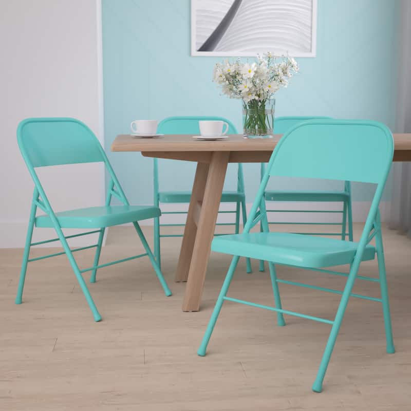 4 Pack Triple Braced & Double Hinged Folding Chair - Tantalizing Teal