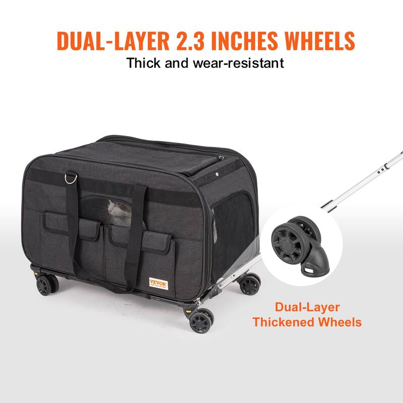 VEVOR Cat Carrier with Wheels Rolling Pet Carrier with Telescopic Handle and Shoulder Strap