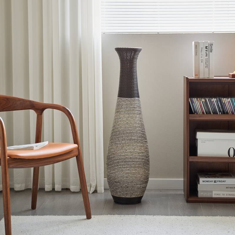 39" Tall Standing Designer Floor Vase - Durable Artificial Rattan - Stylish Home Decor Statement Piece