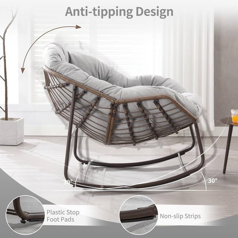 Outdoor rattan rocking chair, padded penguin rocking chair,lounge chair Outdoor for Front Porch,Living Room,Patio,Garden