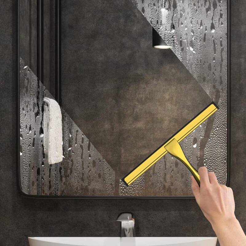 Multi-function Stainless Steel Shower Squeegee with 2 Adhesive Hooks, 10 Inch