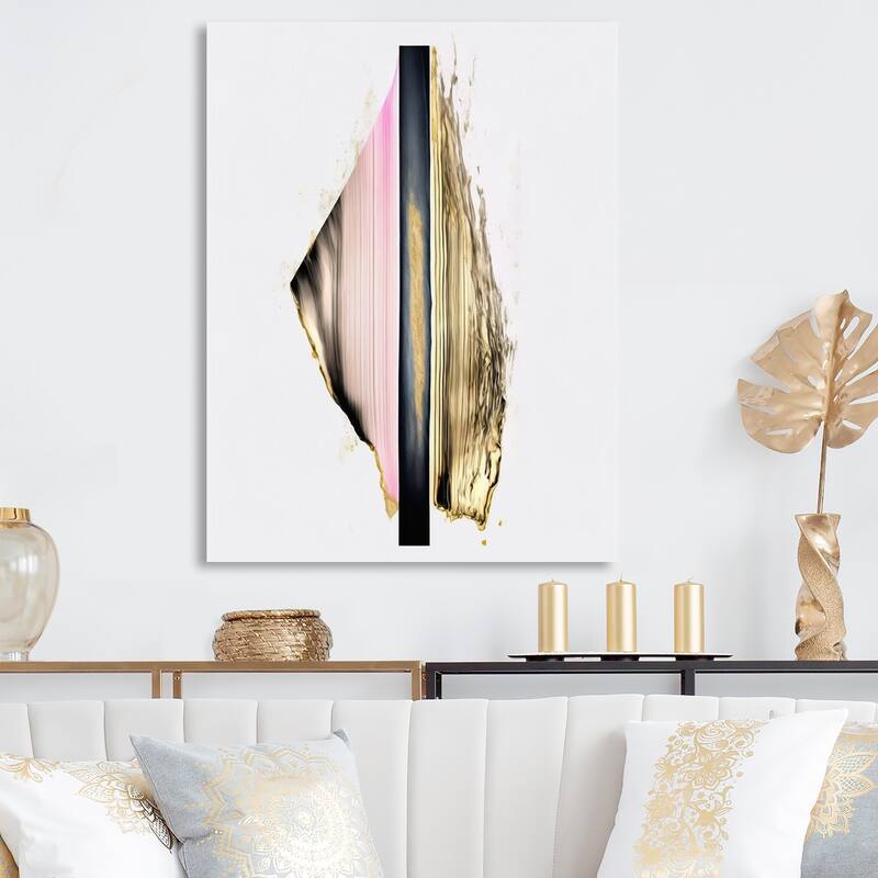 Designart 'Minimalism Pink And Gold Cubic Fusion III' Minimalism Metal ...