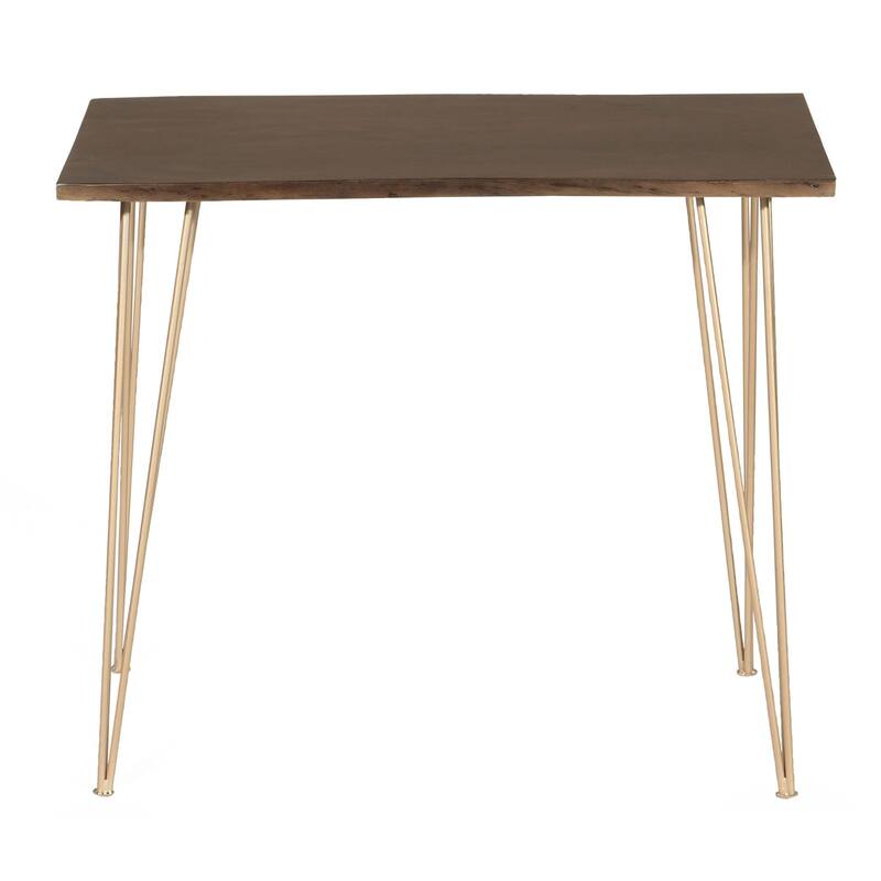 Wooden Top Live Edge Rectangular Bar Table - 42" - Brown and Gold