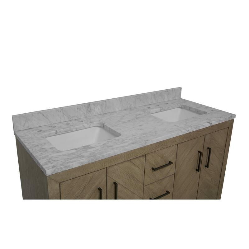 KitchenBathCollection Peyton 60" Double Bathroom Vanity with Carrara Marble Top
