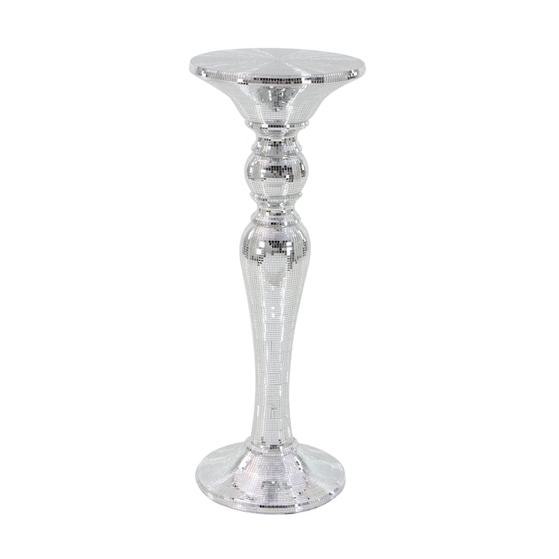 Silver Glass Mosaic Mirrored Turned Floor Pedestal Table