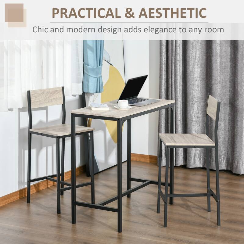 Industrial Counter Height 3-Piece Bar Table and Chairs Set