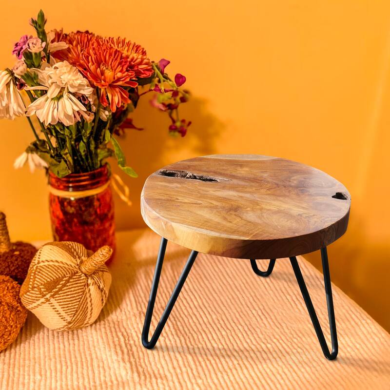 Teak Wood Round Plant Stand Table - 15.74" x 15.74"x 11.96"