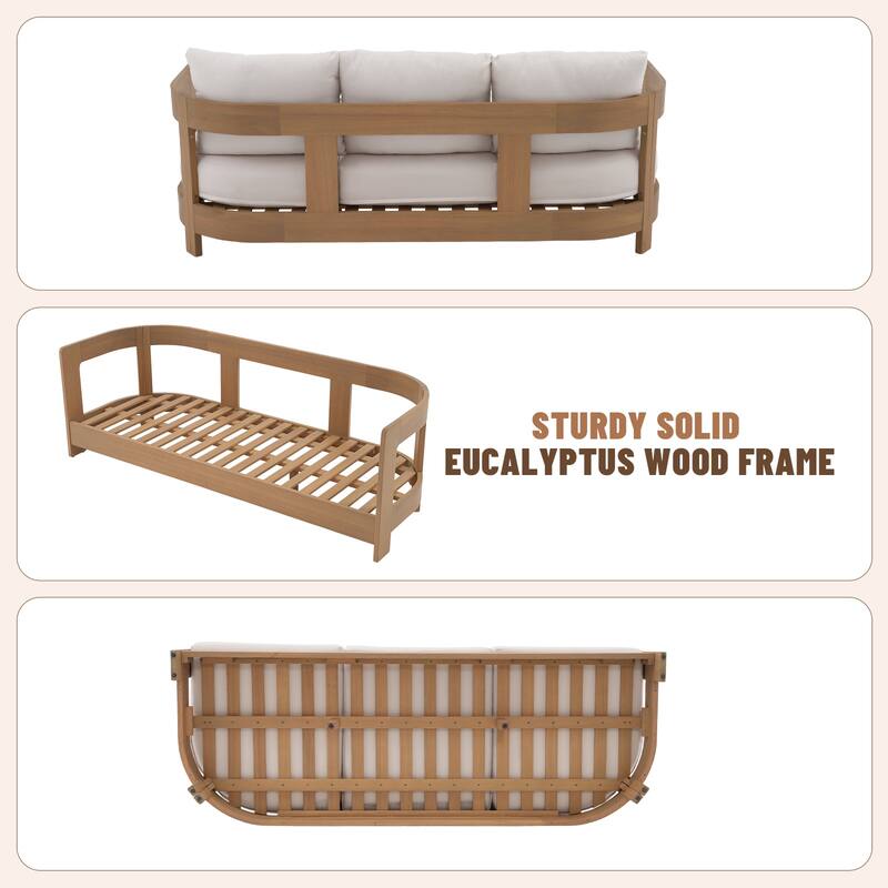 Outdoor 5-Piece Conversation Set Sofa and Swivel Chair with Coffee Table in Eucalyptus Wood