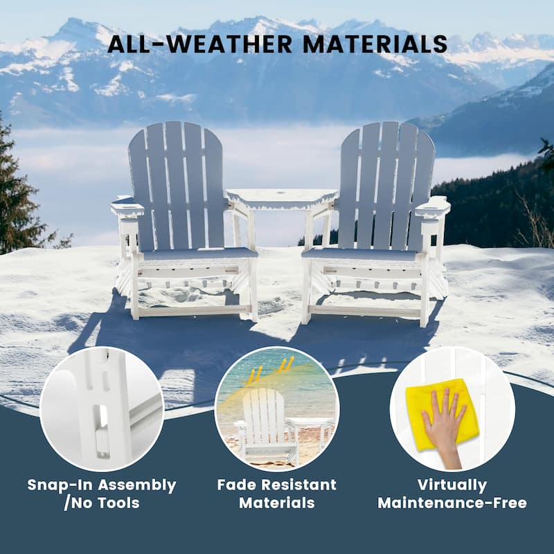 Polytrends Coastline Outdoor Poly Adirondack Chair Set with Connecting Tray & Cup Holder