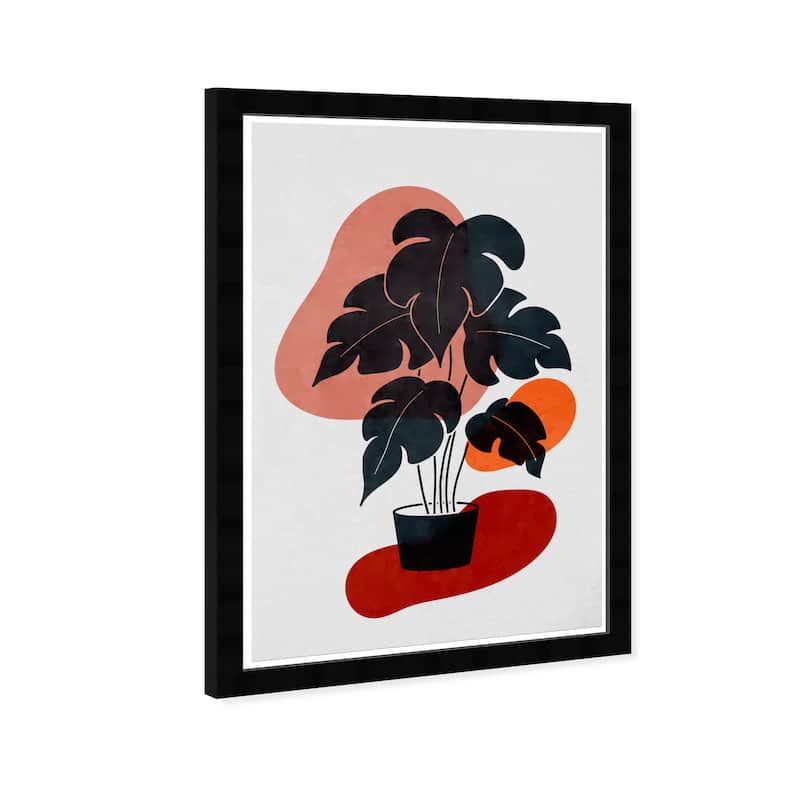 Wynwood Studio Prints Floral and Botanical Monstera minimalist 2 Black and Pastel Black Tropical Wall Art Canvas Print