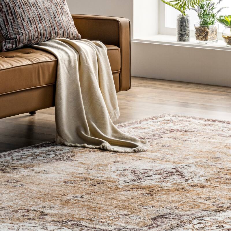 Nuloom Paisley SpinClean Machine Washable Faded Floral Border Medallion Area Rug