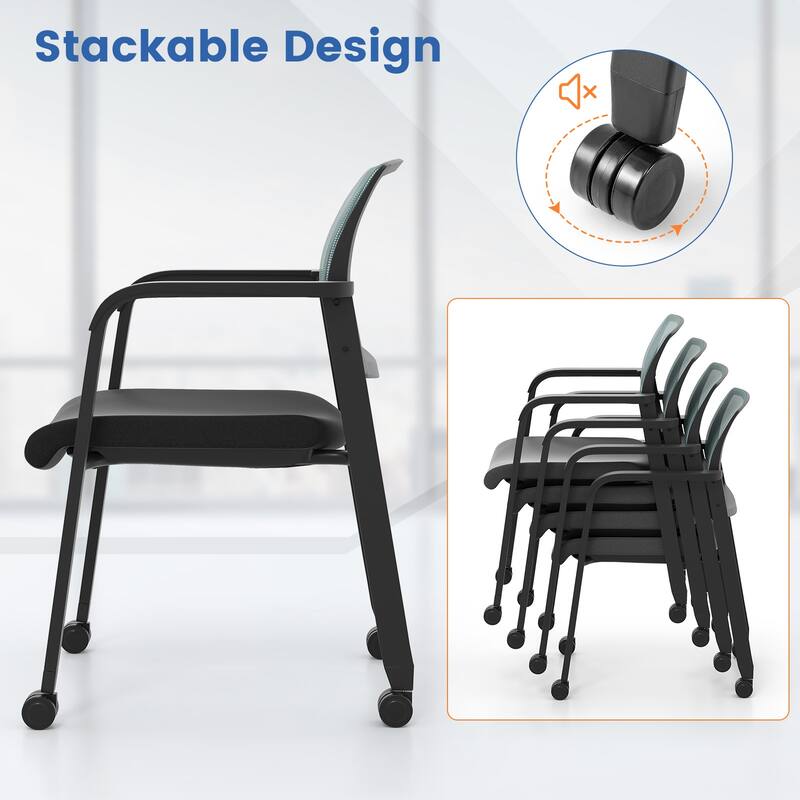 Gymax 10 PCSC Conference Chairs Stackable Office Guest Mesh Chair