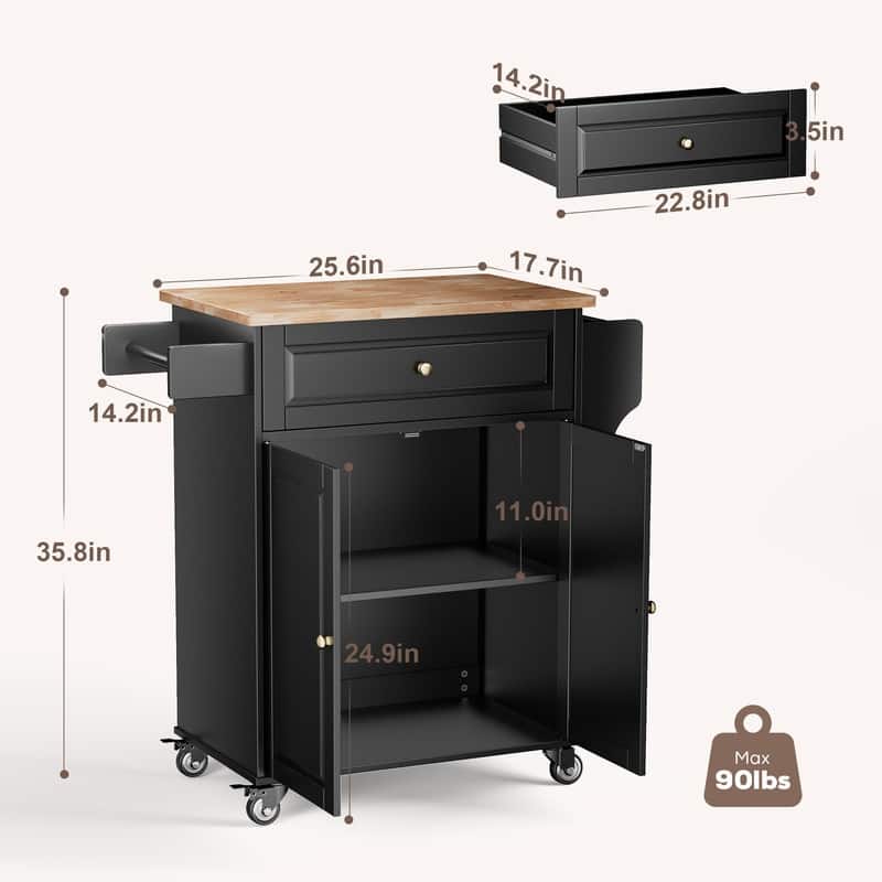 Kitchen Island Cart with Storage Cabinet, Wood Top and Locking Wheels