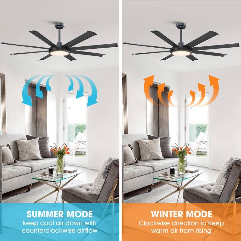 60" Modern Black Intergated LED Outdoor Ceiling Fan with Light and Remote