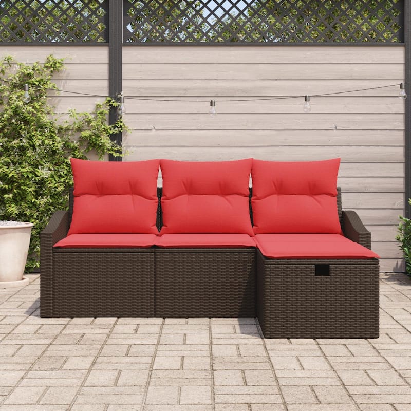 vidaXL 4 Garden Sofa Set with Cushions Black/Brown/Grey Poly Rattan - 70.1 x 46.1 x 27.2