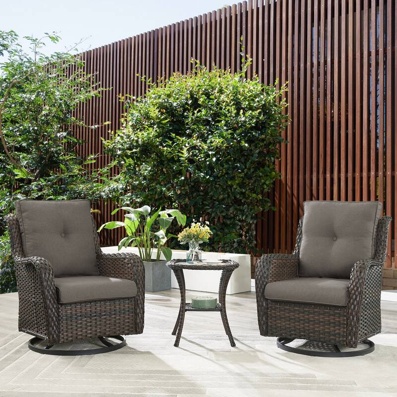 Gymojoy Patio Swivel Rocking Chair Coffee Table Set - Brown - Grey