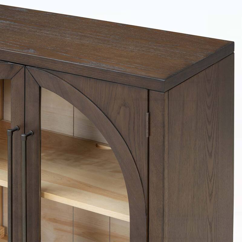 4-Door Large Storage Sideboard Buffet Cabinet with Glass Doors and Arched Design
