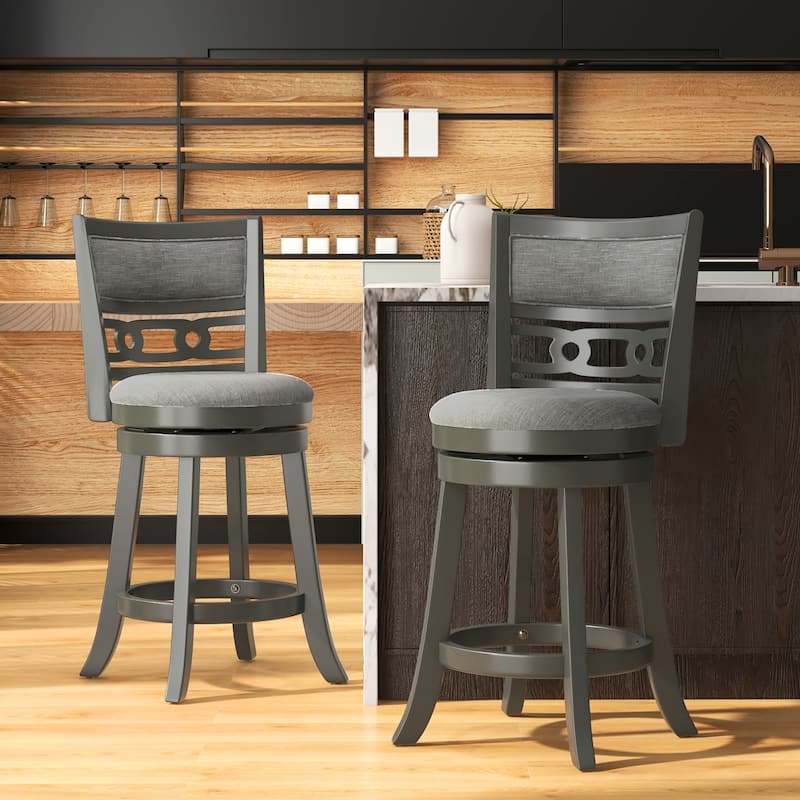 Gymax 26'' Upholstered Bar Stool w/ Wooden Frame Swivel Seat &