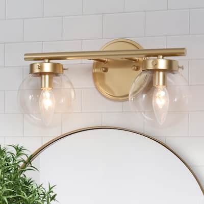 Ciare Mid-century Modern Gold Bathroom Vanity Light 2-light LED with Globe Glass Wall Sconces - L 14"x W 6.5"x H 8"