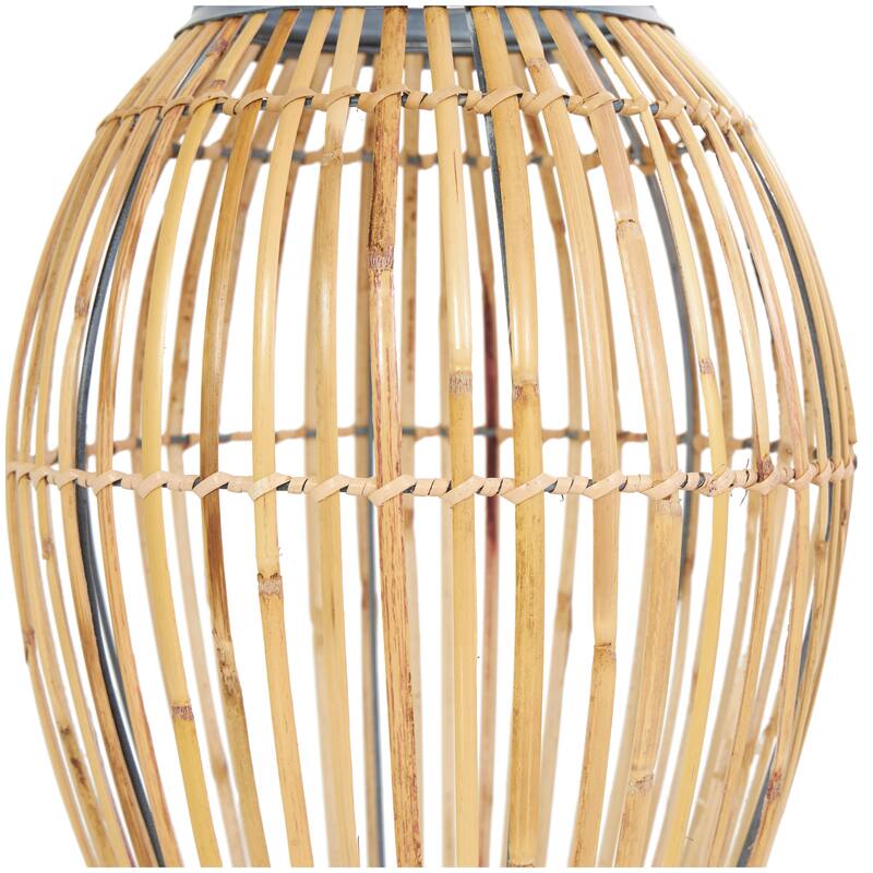 Brown Bamboo Wood Handmade Open Frame Decorative Vase with Blue Metal Accents