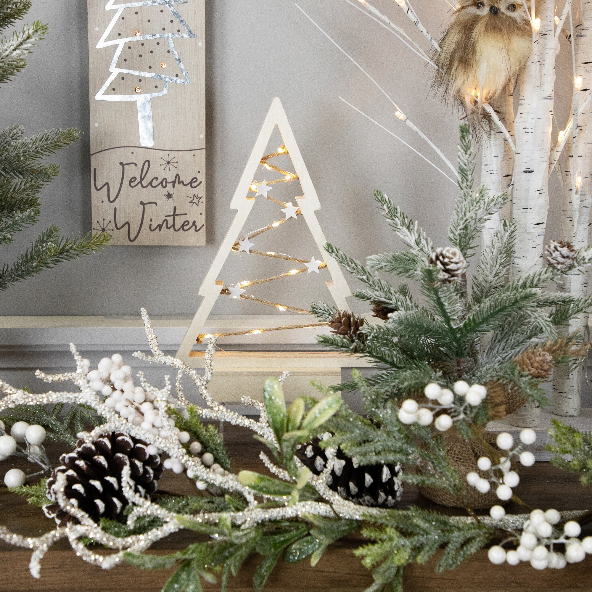 Lighted Wooden Christmas Tree with Stars Decoration - 11\, image size:2000x2000