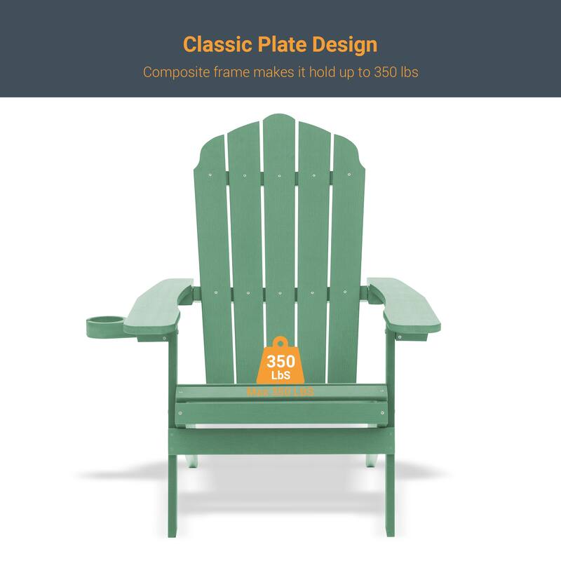 LIVOOSUN Outdoor Folding Adirondack Chair w/Cup Holder Set of 4